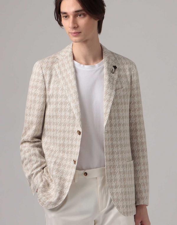 LARDINI》リネンハウンドトゥースチェックニットジャケット LARDINI》リネンハウンドトゥースチェックニットジャケット