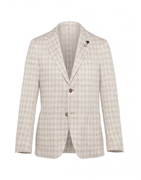 LARDINI》リネンハウンドトゥースチェックニットジャケット LARDINI》リネンハウンドトゥースチェックニットジャケット
