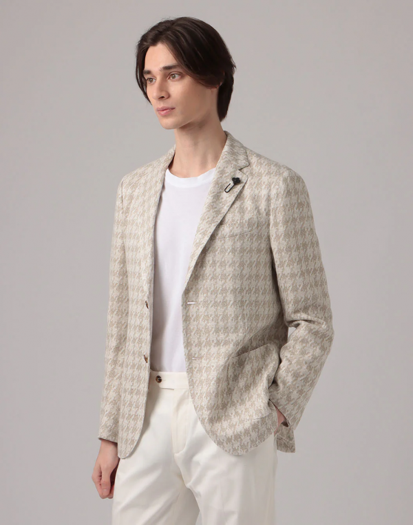 LARDINI》リネンハウンドトゥースチェックニットジャケット